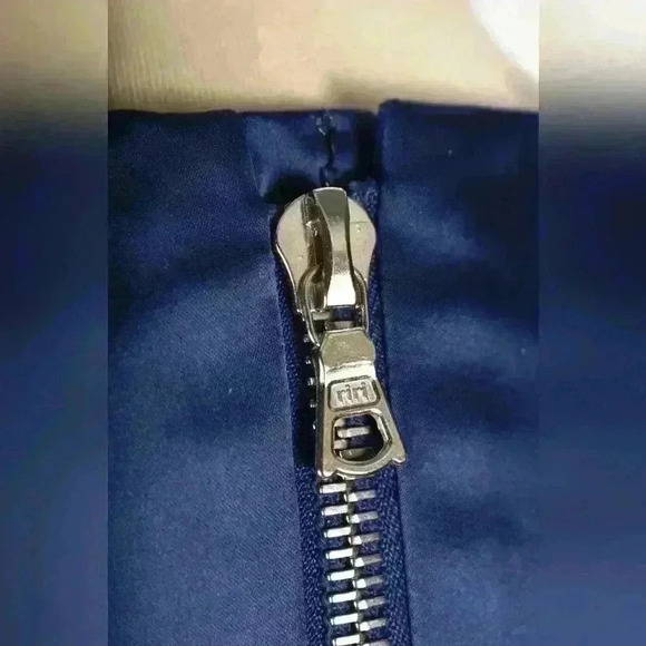 ROBERT RODRIGUEZ Navy Blue Cotton Poly Satin Shift  Pleat Fitted Dress 4US Small - Picture 7 of 10